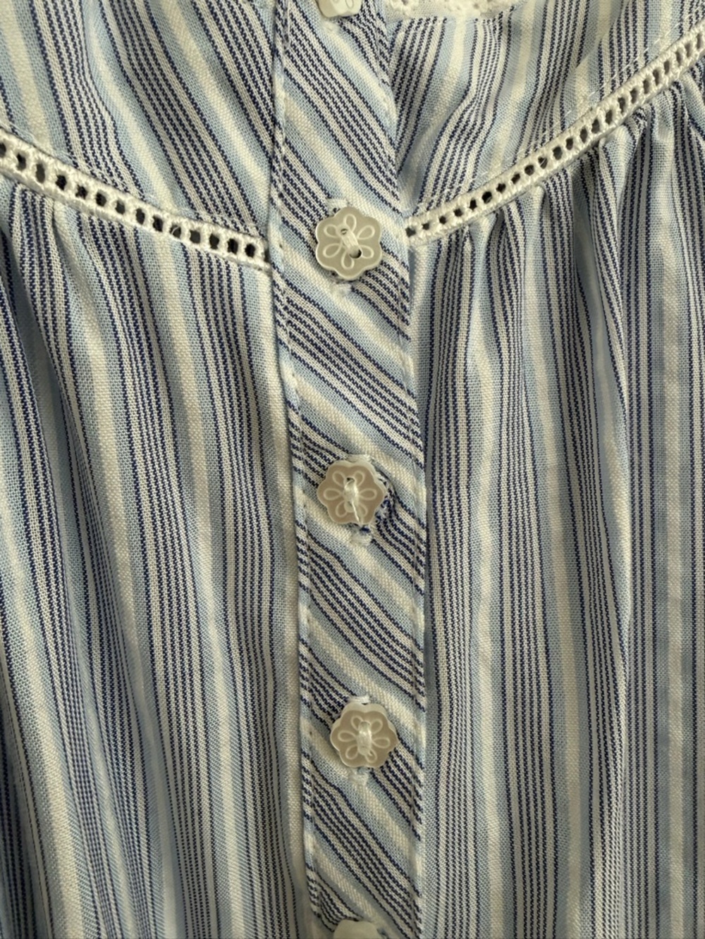 NWT Eileen West Nightgown XL Blue Stripe Sleeveless Lace Trim Cottagecore - Picture 3 of 10